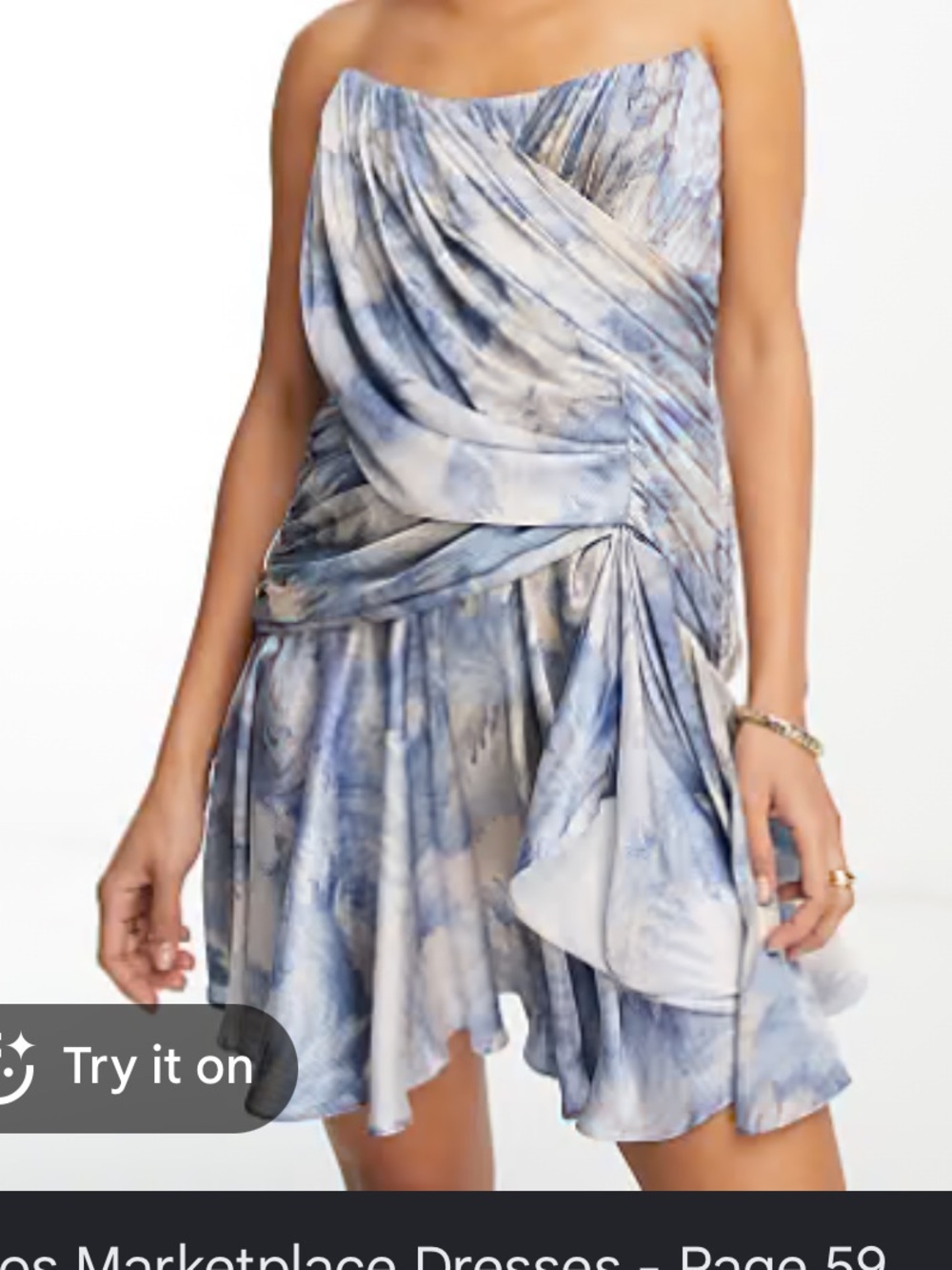 ASOS Strapless Draped Watercolor Mini Dress in Blue and Blush